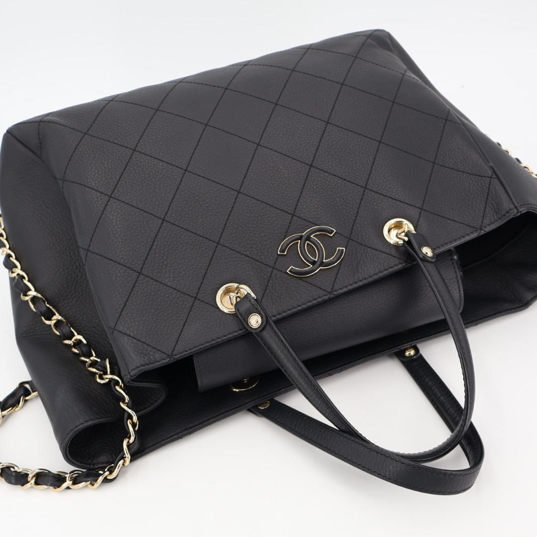 シャネル CHANEL ショッピングバッグ 2way チェーンショルダーバッグ バッグ レディース ブルスキン ブラック × ゴールド金具