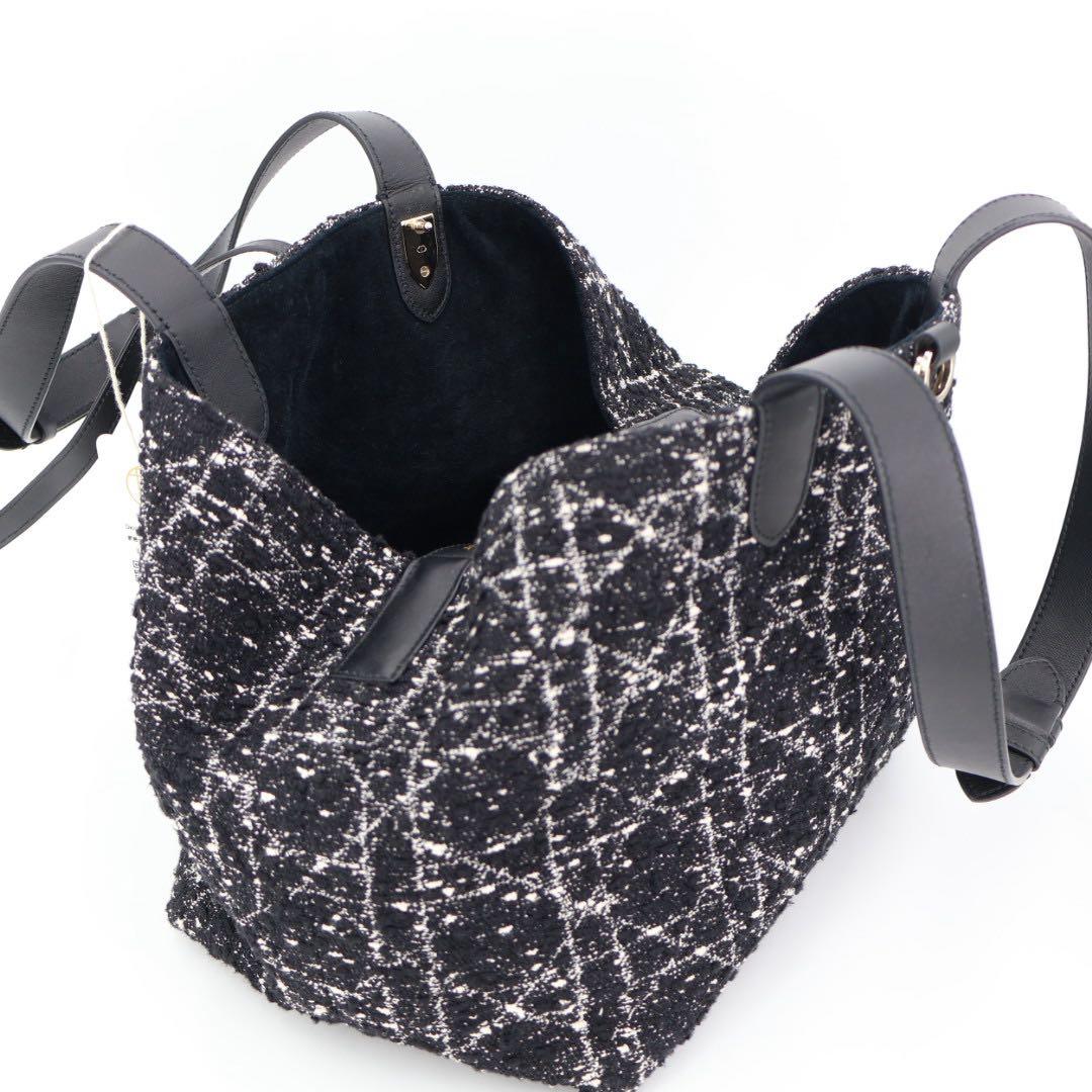 クリスチャンディオール Christian Dior ハンドバッグ カナージュ トゥジュール Toujours ミディアム ツイード M2821OTKV 2way 黒