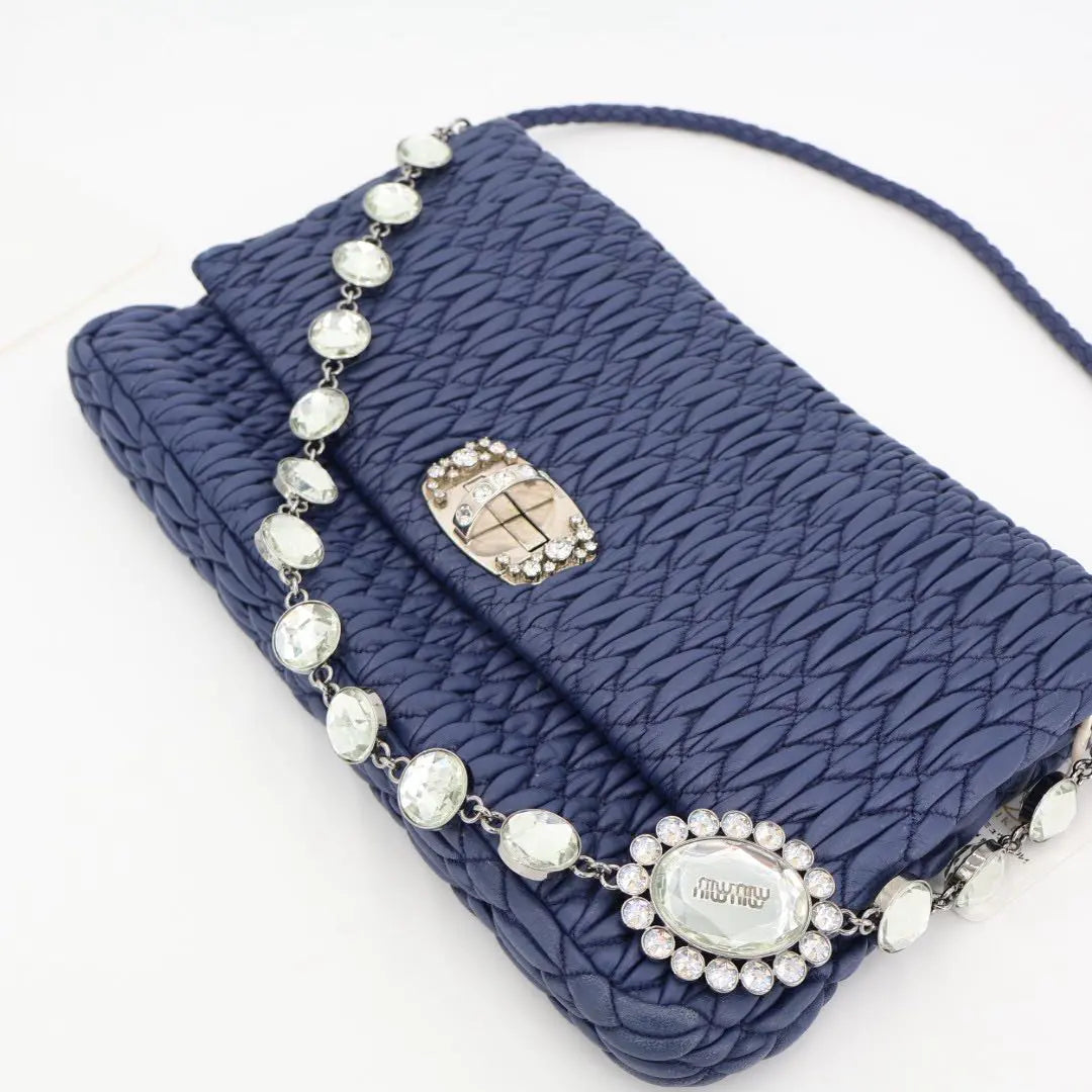 ミュウ ミュウ Miu Miu マテラッセ デニム クリスタル ショルダーバッグ