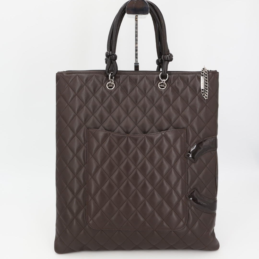 シャネル CHANEL カンボンライン フラット トートバッグ ココマーク レザー ダークブラウン