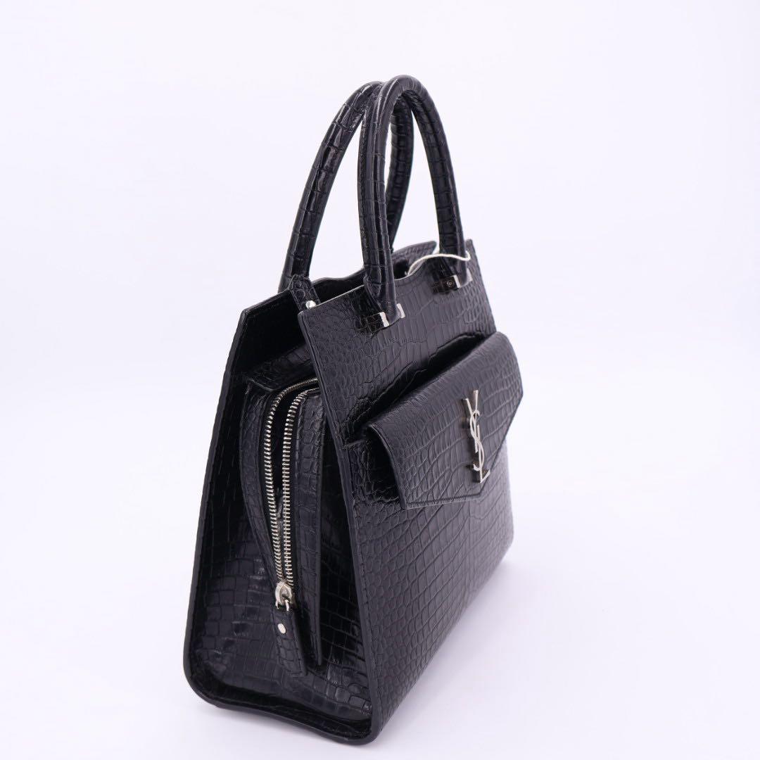 サンローラン Saint Laurent アップタウン スモール ハンドバッグ 2way ショルダー 肩掛け 斜め掛け トート クロコ型押し ブラック黒 シルバー金具