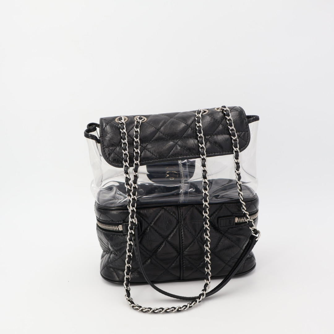 CHANEL シャネル マトラッセ クリアバックパック A57826 クリア ブラック ビニール レザー シルバー金具 リュックサック