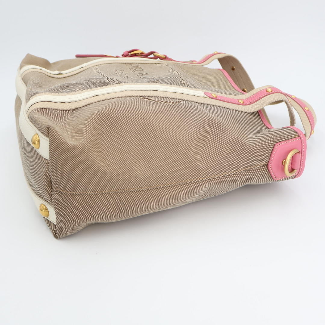 プラダ PRADA 2WAYﾄｰﾄ ｷｬﾝﾊﾞｽ/ﾚｻﾞｰ ﾋﾟﾝｸ