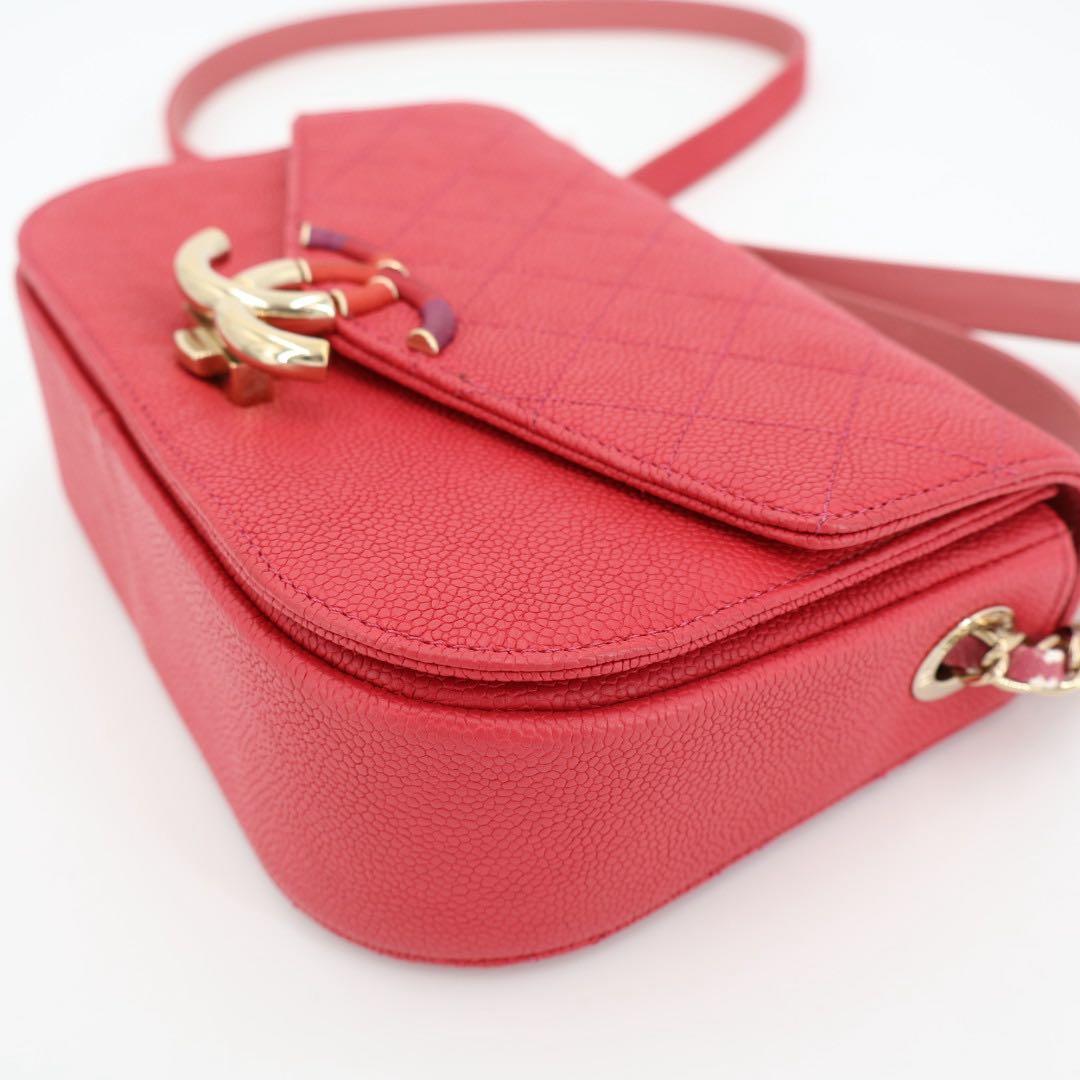シャネル CHANEL マトラッセ ココマーク チェーン ショルダーバッグ キャビアスキン ピンク ゴールド金具 A93660
