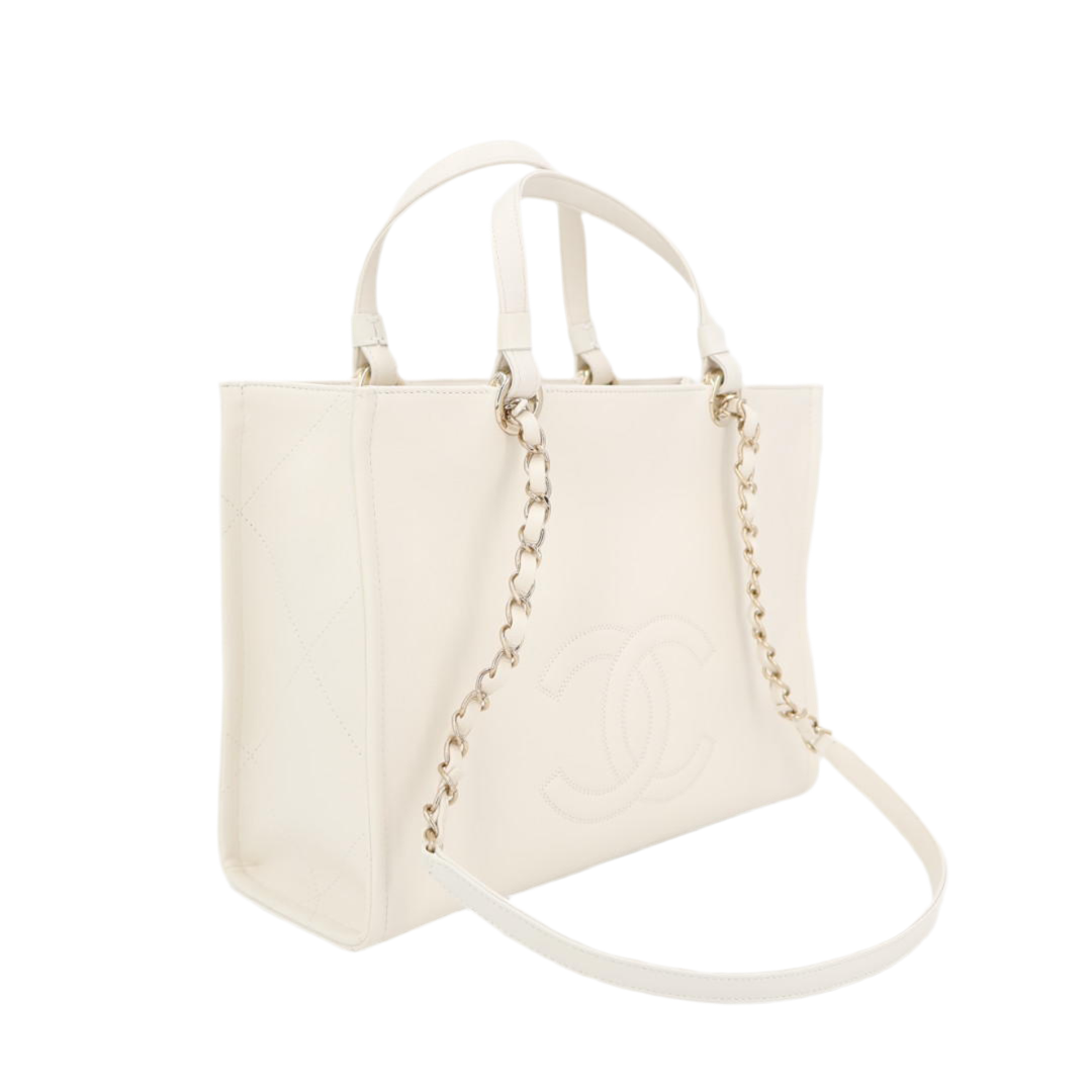シャネル CHANEL スモールジップショップ 2WAY ホワイト AS3129 レディース トートバッグ 美品