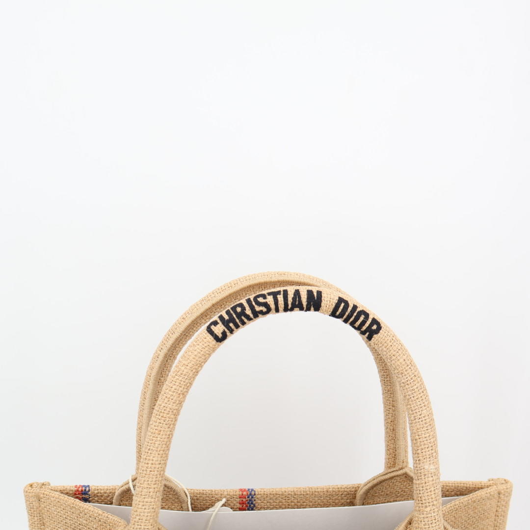 クリスチャンディオール Christian Dior ブックトートスモール M1265ZRUW_M918 トートバッグ ジュートキャンバス ベージュ ブラック/251895 美品