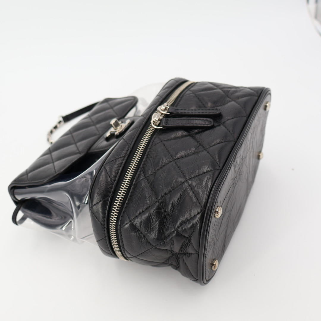 CHANEL シャネル マトラッセ クリアバックパック A57826 クリア ブラック ビニール レザー シルバー金具 リュックサック