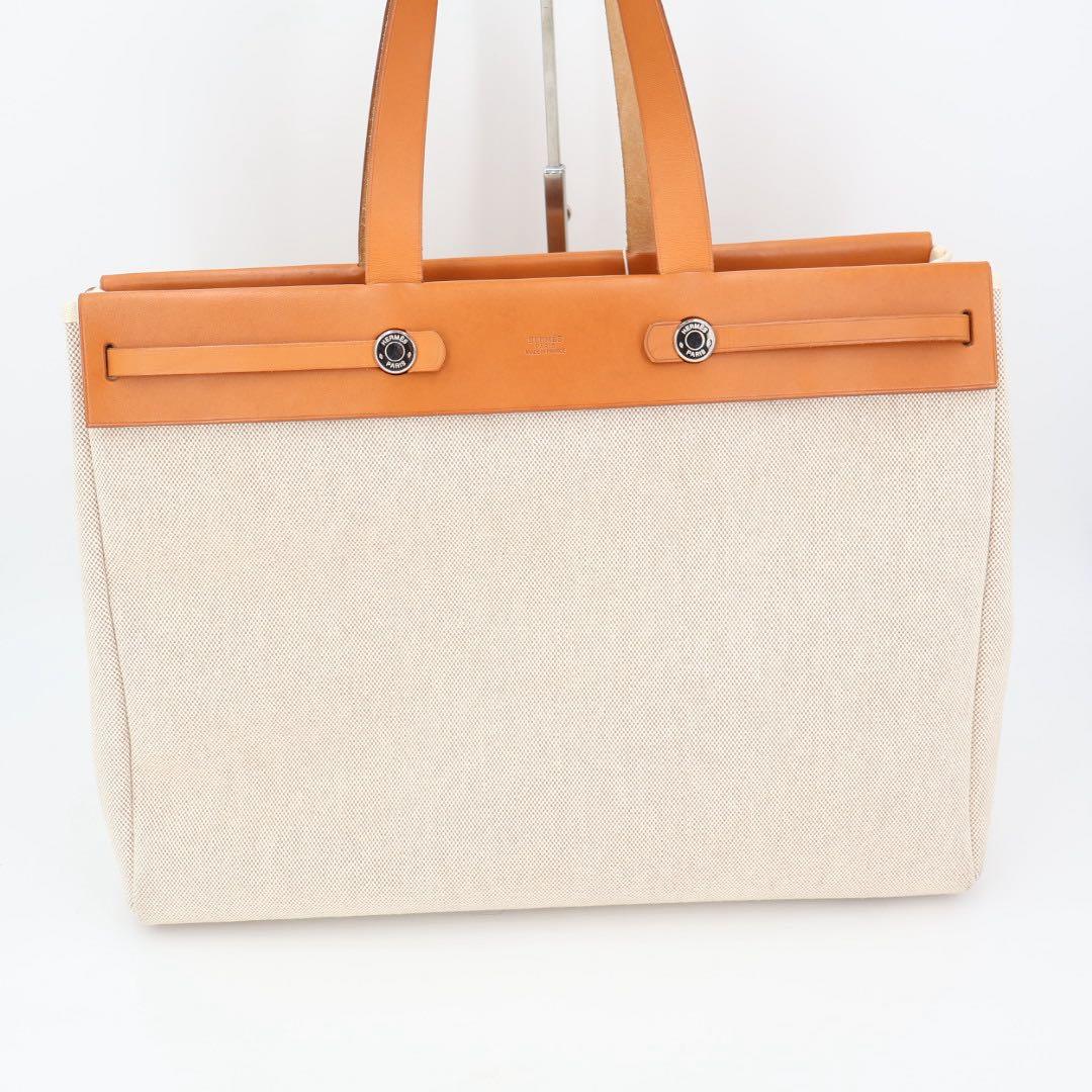 エルメス HERMES エールバッグ カバス GM ベージュ ブラウン □F刻印(2002年頃) ユニセックス キャンバス レザー トートバッグ