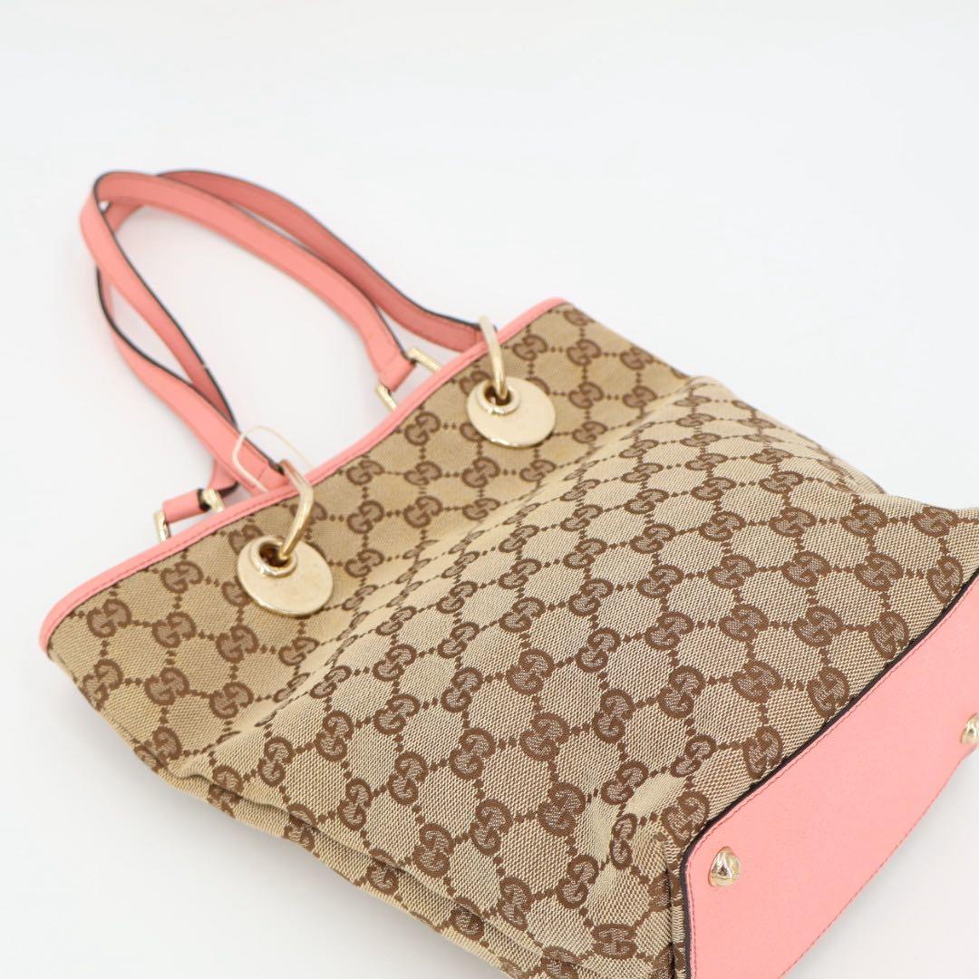 グッチ GUCCI GGキャンバス トートバッグ ショルダーバッグ ショルダートート レザー カーキベージュ ピンク 120840