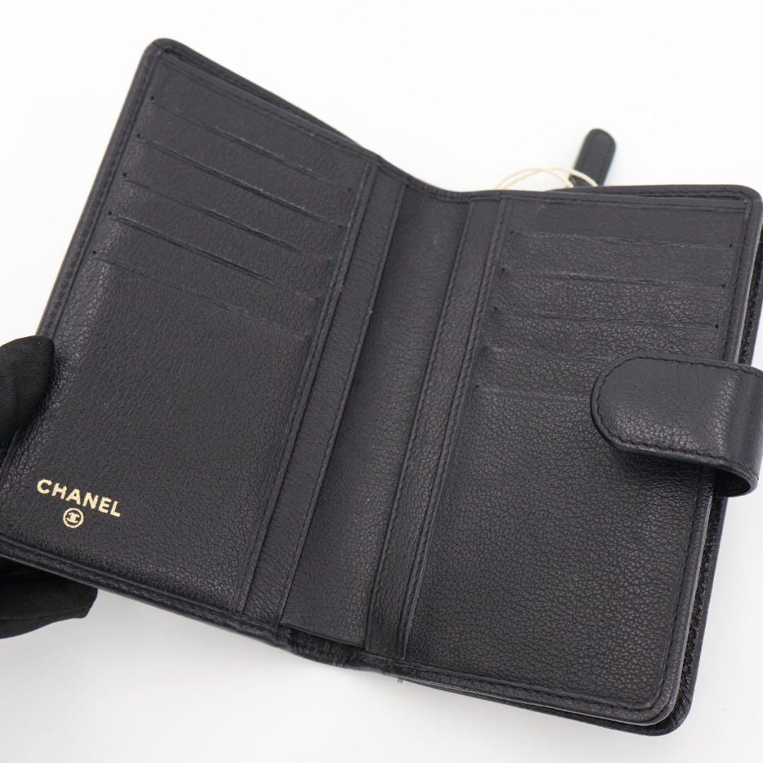 シャネル CHANEL カメリア 二つ折り財布 レザー ブラック