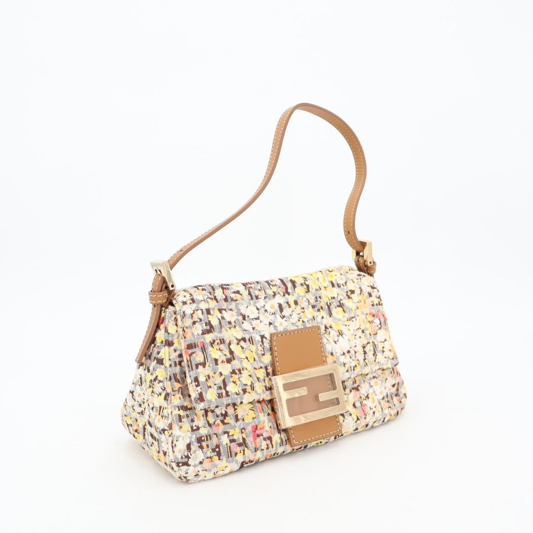 フェンディ FENDI マンマバケット ズッカ ショルダーバッグ 花柄 イエロー ブラウン キャンバス レザー