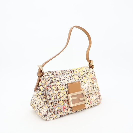フェンディ FENDI マンマバケット ズッカ ショルダーバッグ 花柄 イエロー ブラウン キャンバス レザー