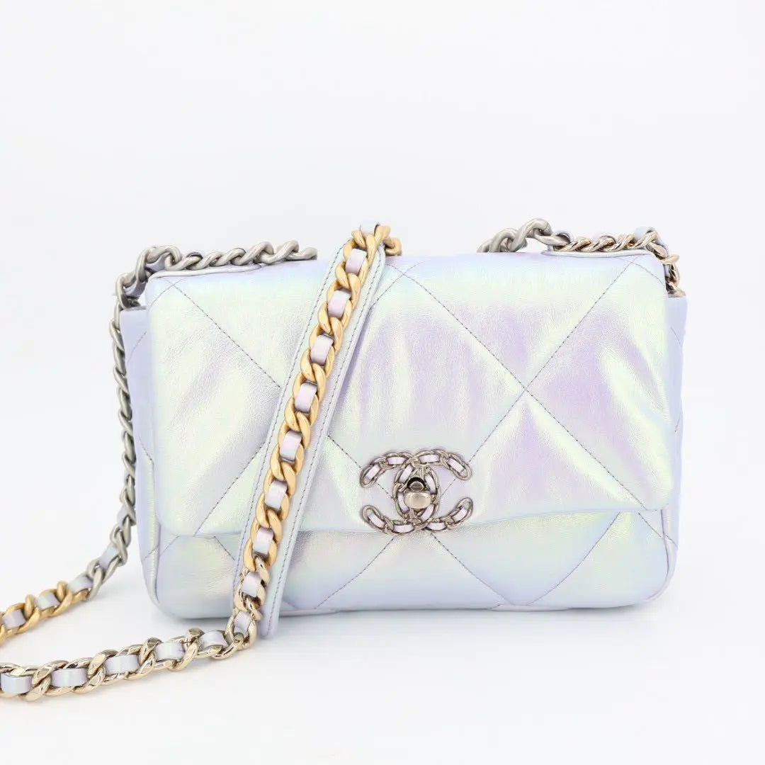 シャネル CHANEL シャネル19 カーフ 2WAYショルダーバッグ オーロラ シルバー金具 ICチップあり B07690