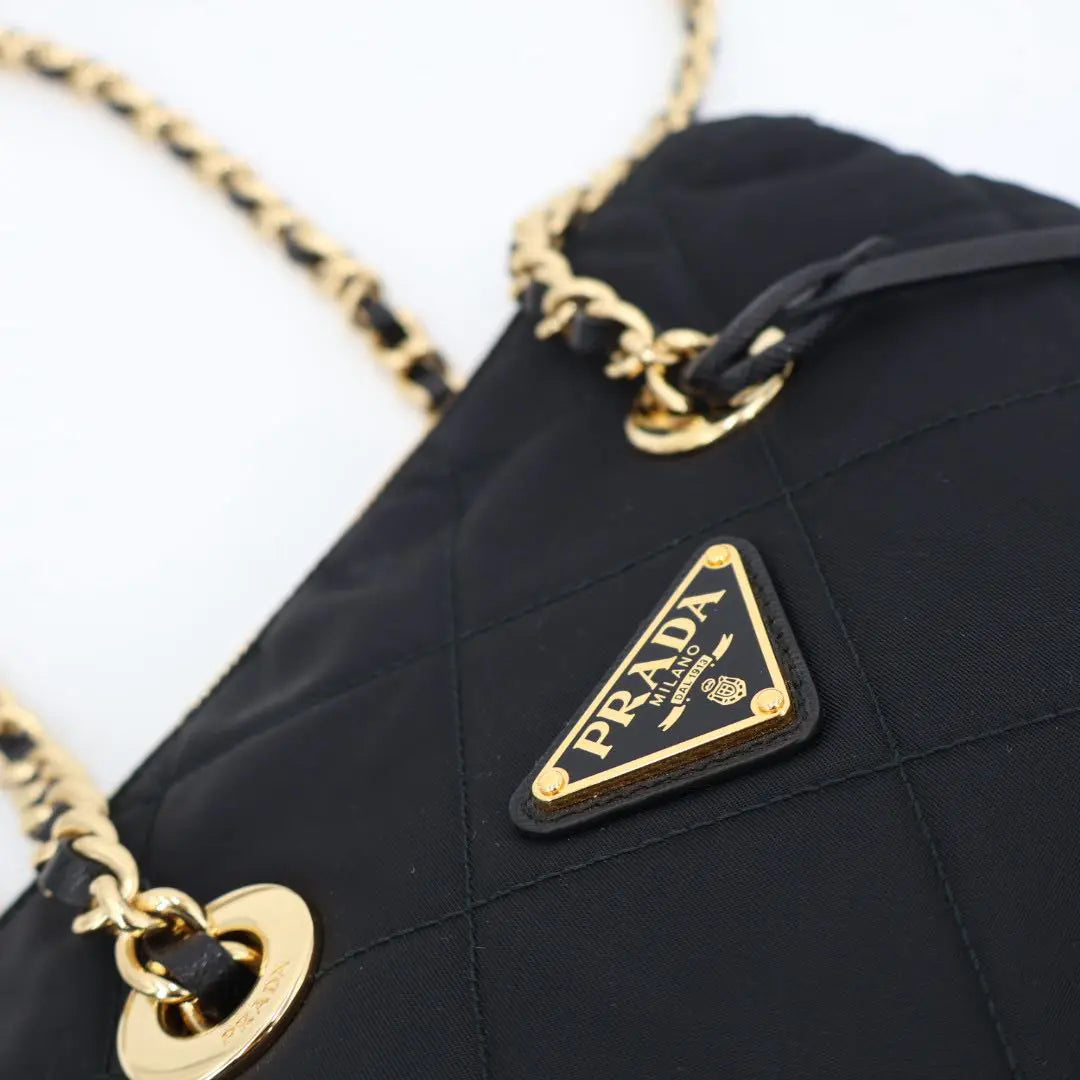 プラダ PRADA ナイロン ゴールドチェーンバッグ ブラック