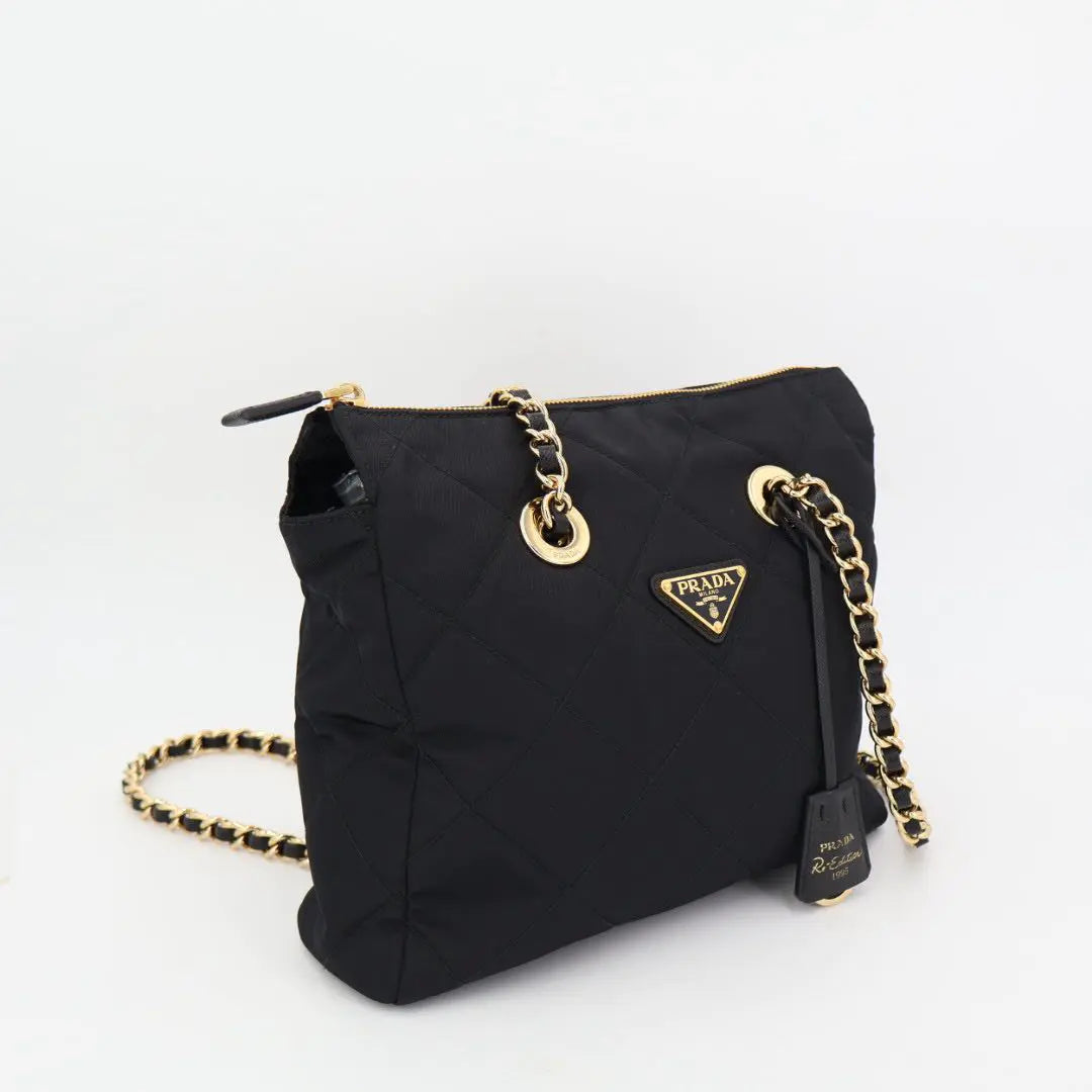 プラダ PRADA ナイロン ゴールドチェーンバッグ ブラック
