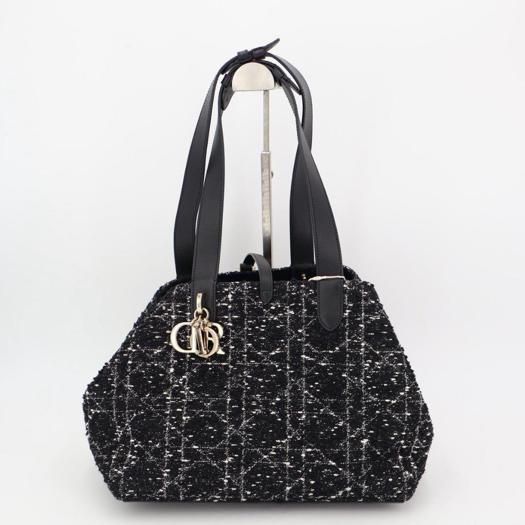 クリスチャンディオール Christian Dior ハンドバッグ カナージュ トゥジュール Toujours ミディアム ツイード M2821OTKV 2way 黒