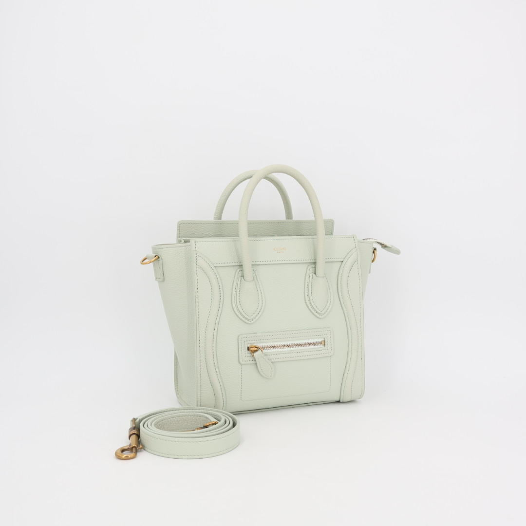 CELINE セリーヌ ラゲージ ナノショッパー 2WAY ライトグリーン ゴールド金具 レディース カーフ ハンドバッグ
