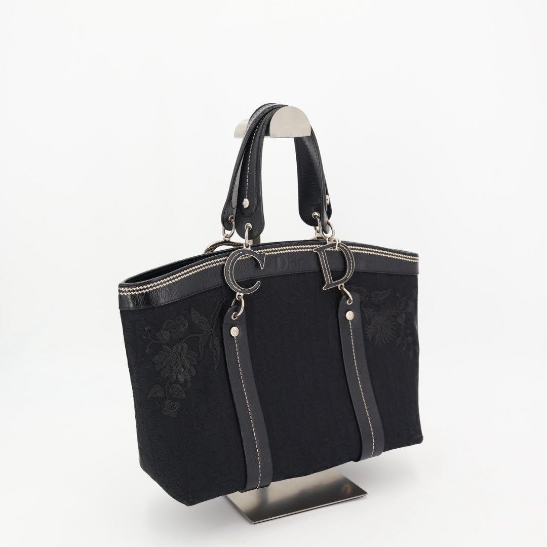 クリスチャンディオール Christian Dior トロッター フラワー 刺繍 トートバッグ ハンドバッグ