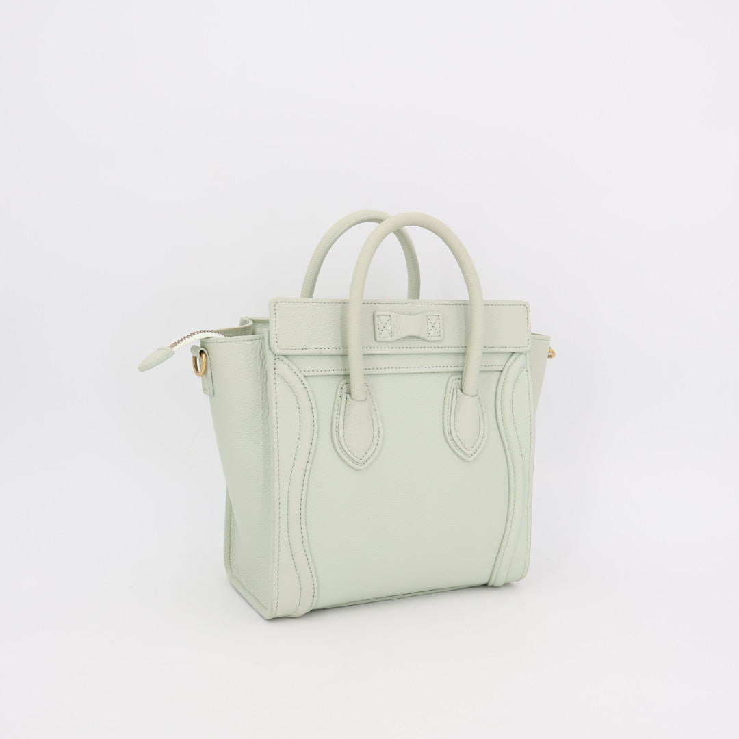 CELINE セリーヌ ラゲージ ナノショッパー 2WAY ライトグリーン ゴールド金具 レディース カーフ ハンドバッグ