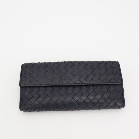 ボッテガ·ヴェネタBOTTEGA VENETA レザー イントレチャート Wホック長財布 ブラック