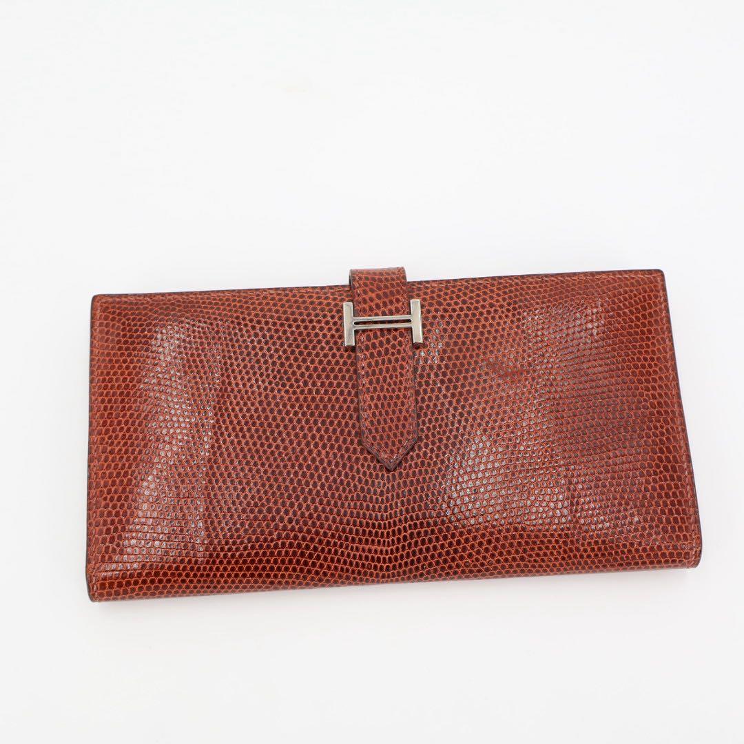 エルメス HERMES べアンスフレ 長財布 ボルドー リザード