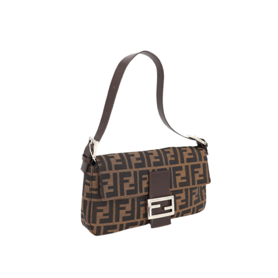 フェンディ Fendi ズッカ マンマバケット ハンドバッグ ワンショルダーバッグ ブラウン キャンバス レザー レディース