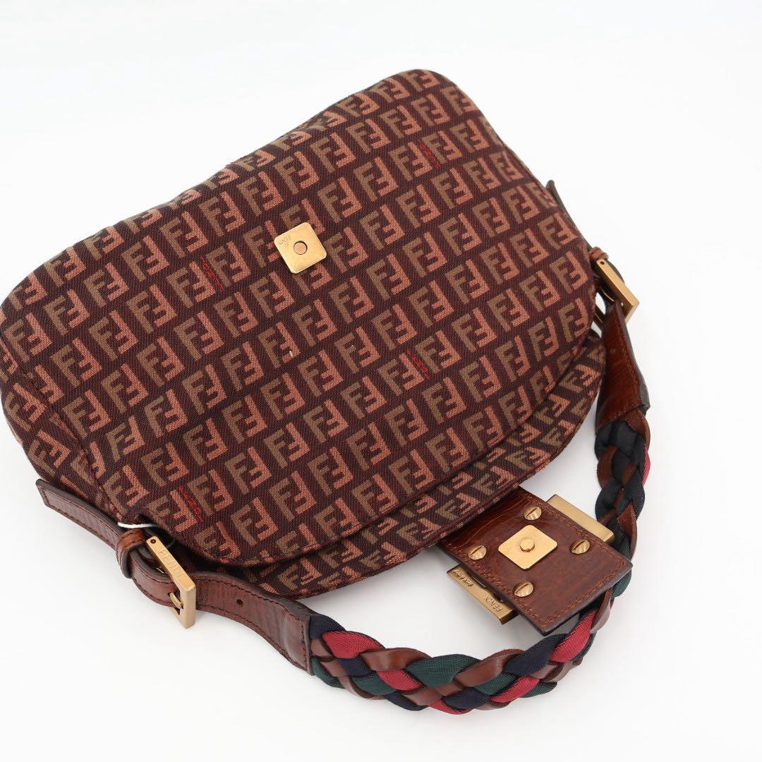 フェンディ Fendi ズッキーノ キャンバスxレザー ショルダーバッグ