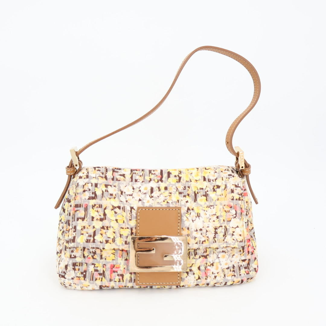 フェンディ FENDI マンマバケット ズッカ ショルダーバッグ 花柄 イエロー ブラウン キャンバス レザー