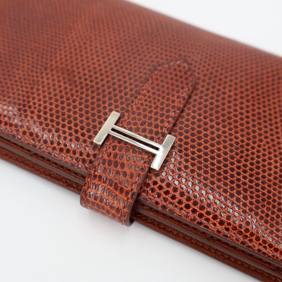 エルメス HERMES べアンスフレ 長財布 ボルドー リザード