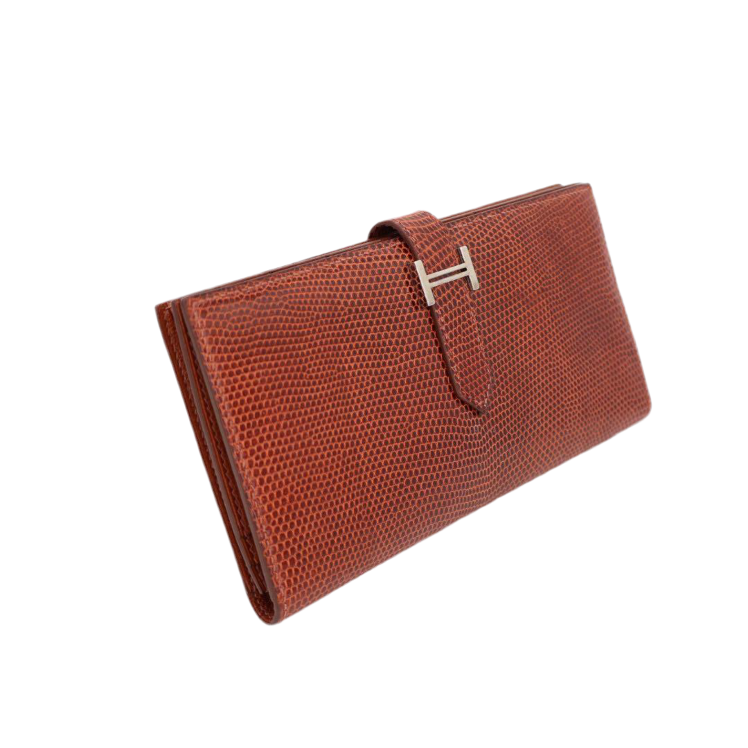 エルメス HERMES べアンスフレ 長財布 ボルドー リザード