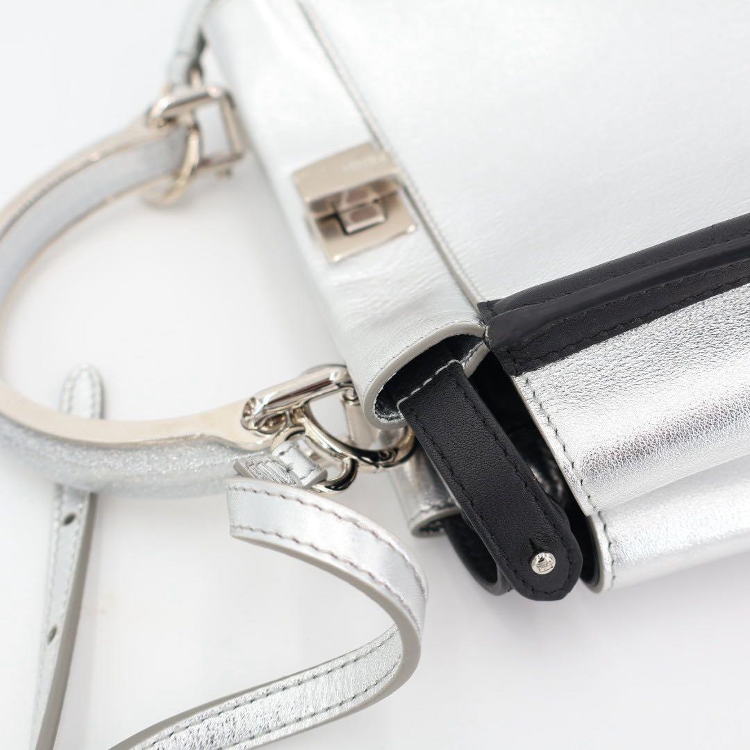 フェンディ Fendi ピーカブー アイコニック ハンドバッグ レザー シルバー ブラック 2WAY