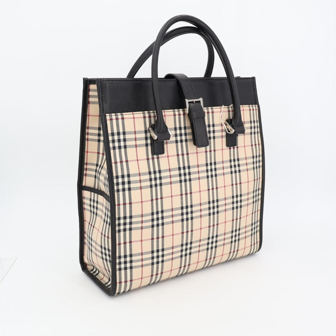 バーバリー BURBERRY ノバチェック トートバッグ ハンドバッグ キャンバス 型押しレザー ベージュ 赤 レッド ブラック 黒 ホワイト 白