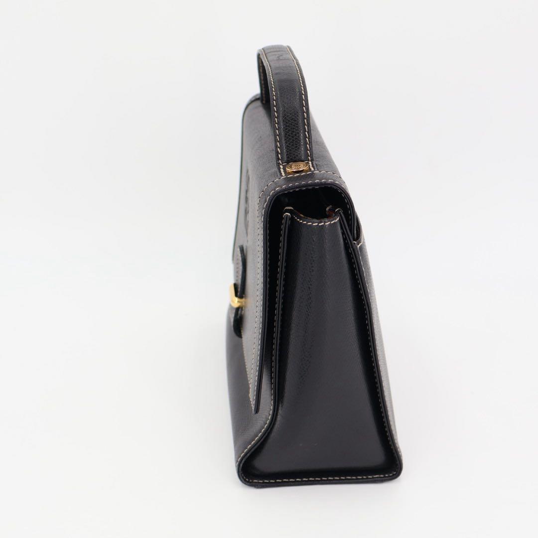 ロエベ LOEWE アナグラム ロゴ 型押し レザー 2way ハンドバッグ ショルダー ケリー型 ブラック 黒 ゴールド金具 ヴィンテージ