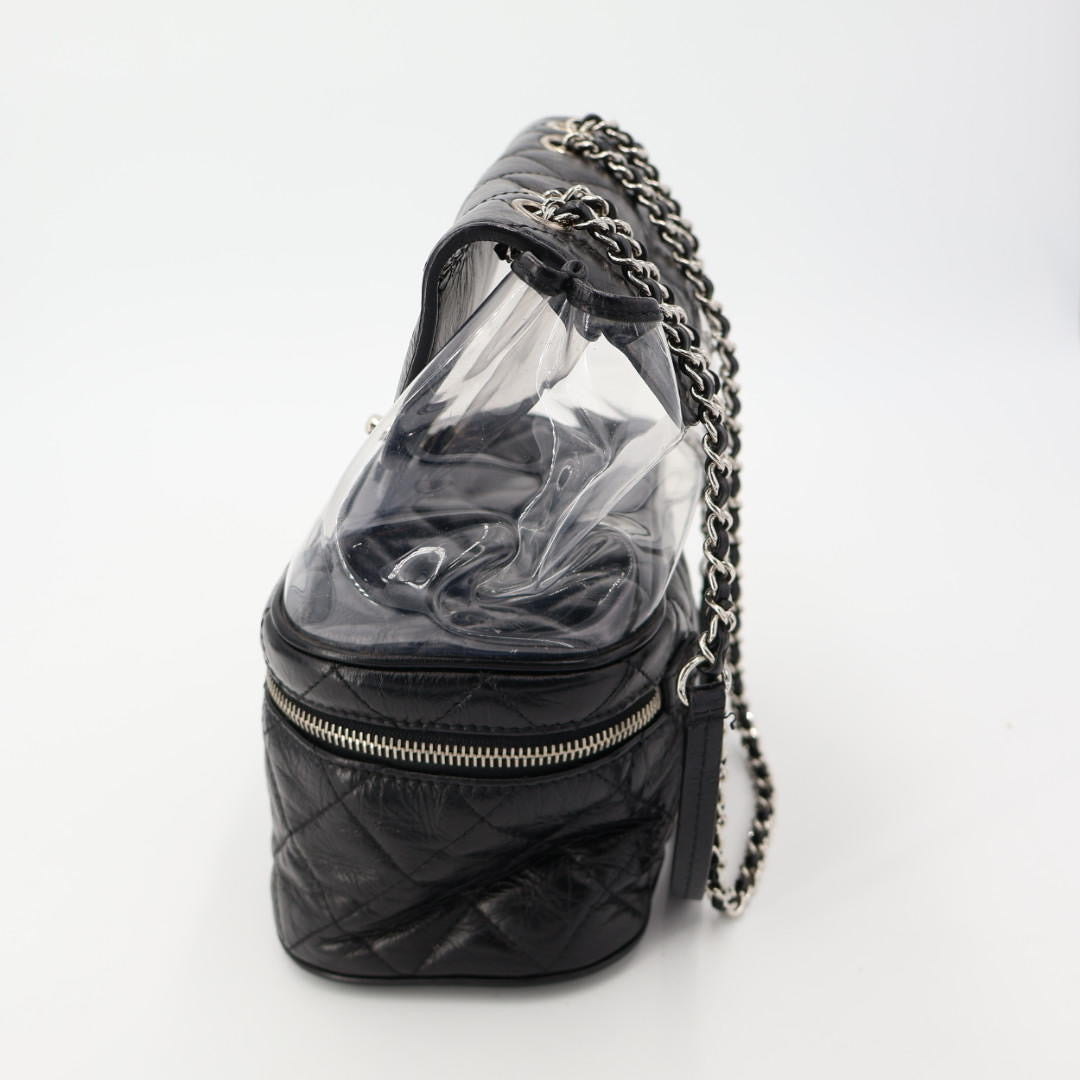 CHANEL シャネル マトラッセ クリアバックパック A57826 クリア ブラック ビニール レザー シルバー金具 リュックサック