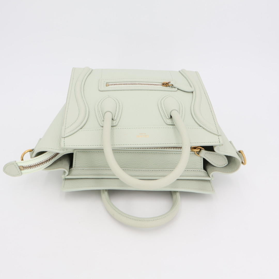 CELINE セリーヌ ラゲージ ナノショッパー 2WAY ライトグリーン ゴールド金具 レディース カーフ ハンドバッグ
