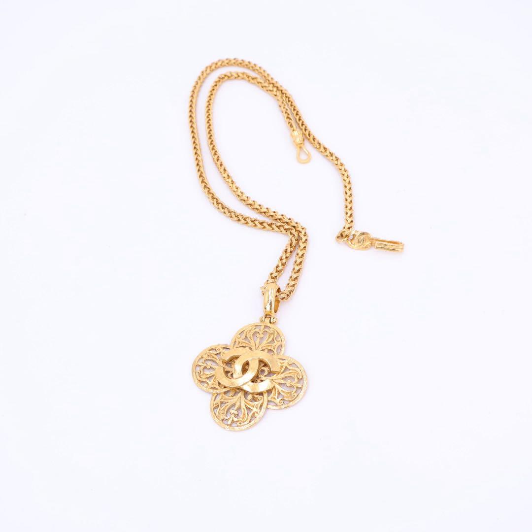 シャネル CHANEL チェーンネックレス ココマーク ゴールド アクセサリー ヴィンテージ フラワーモチーフ レディース