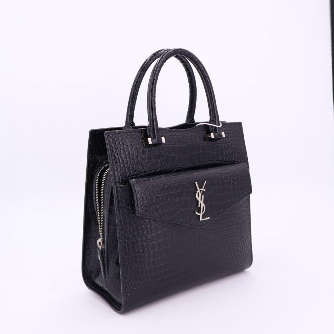 サンローラン Saint Laurent アップタウン スモール ハンドバッグ 2way ショルダー 肩掛け 斜め掛け トート クロコ型押し ブラック黒 シルバー金具