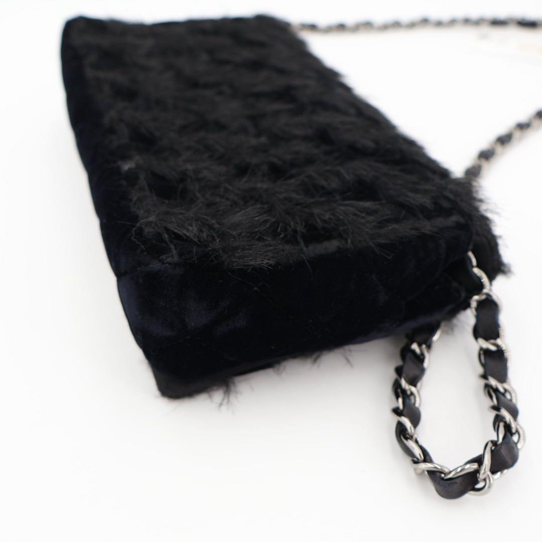 シシャネル CHANEL チェーン 黒 シルバー金具 レディース ベロア ショルダーバッグ