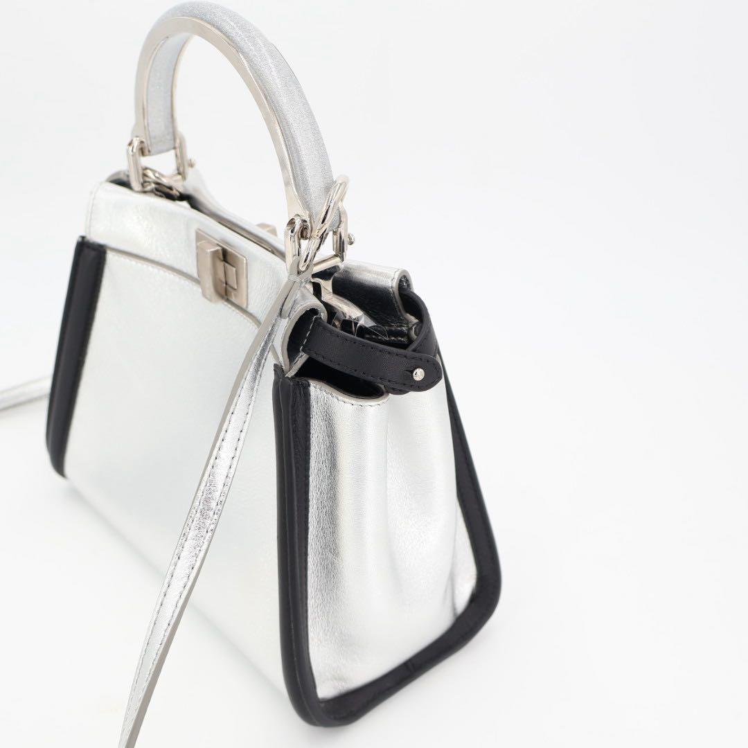 フェンディ Fendi ピーカブー アイコニック ハンドバッグ レザー シルバー ブラック 2WAY