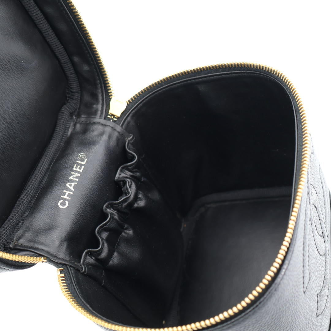 シャネル CHANEL ハンドバッグ バニティバッグ キャビアスキンレザー ブラック