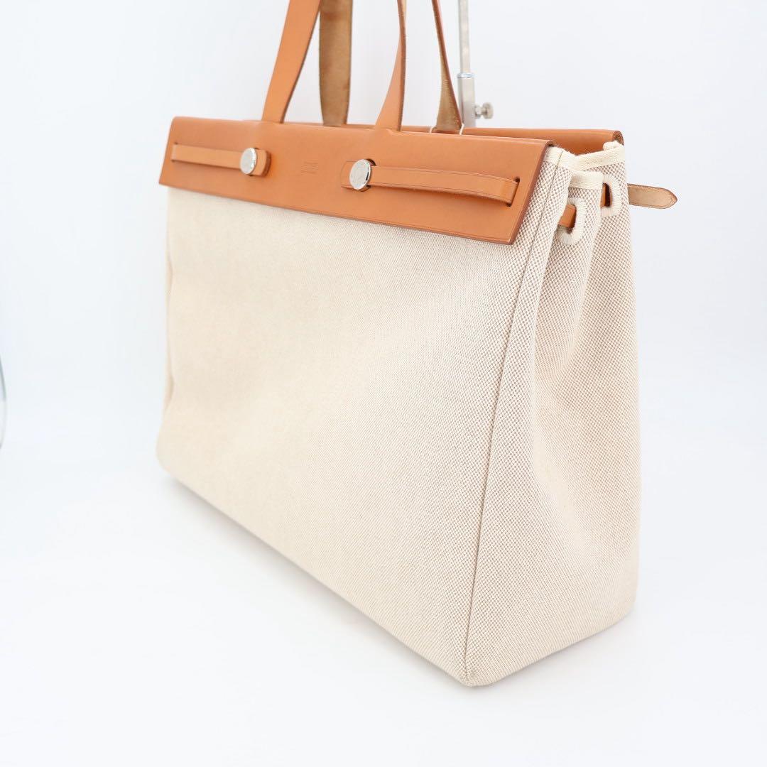 エルメス HERMES エールバッグ カバス GM ベージュ ブラウン □F刻印(2002年頃) ユニセックス キャンバス レザー トートバッグ