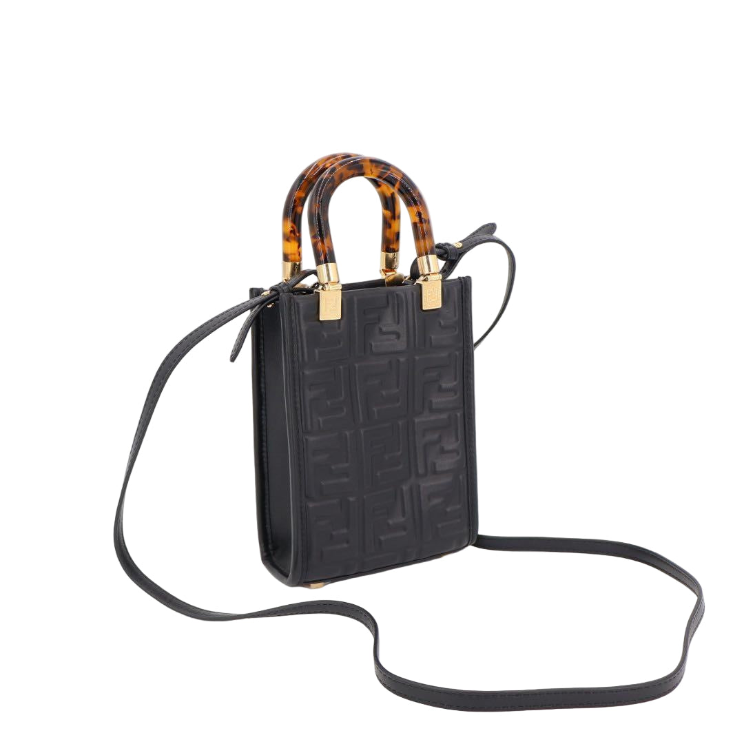 フェンディ Fendi ズッカ サンシャイン ショッパースモール レザー 2WAYハンドバッグ ブラック