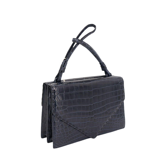 ボッテガ·ヴェネタBOTTEGA VENETA ハンドバック クロコバッグミニ ネイビー クロコダイル