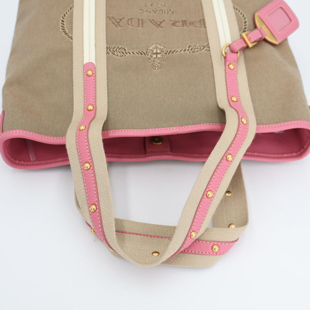 プラダ PRADA 2WAYﾄｰﾄ ｷｬﾝﾊﾞｽ/ﾚｻﾞｰ ﾋﾟﾝｸ