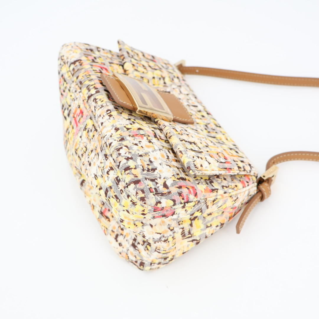 フェンディ FENDI マンマバケット ズッカ ショルダーバッグ 花柄 イエロー ブラウン キャンバス レザー