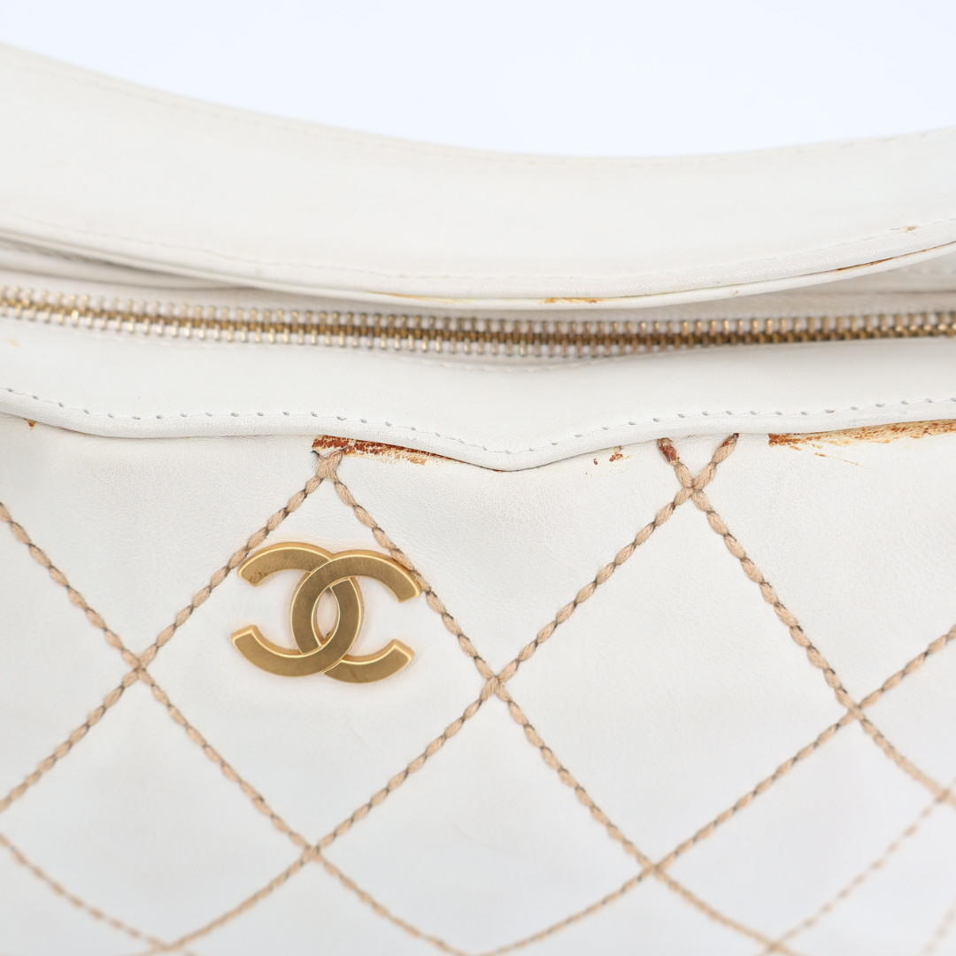 シャネル CHANEL ワイルドステッチ ココマーク ショルダーバッグ ワンショルダー チェーンショルダー レザー ベージュ ゴールド金具