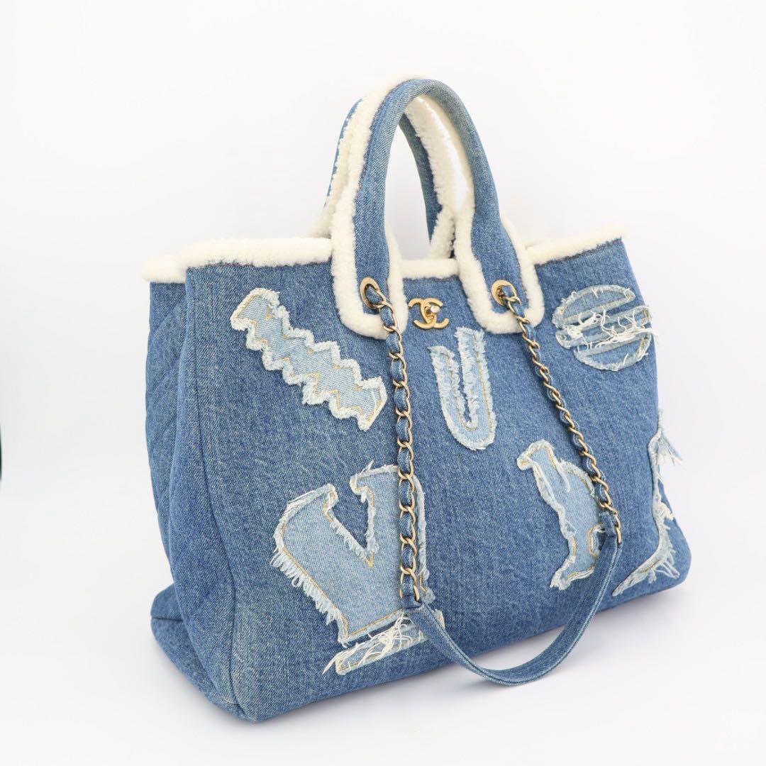 シャネル CHANEL ハンドバッグ ショルダーバッグ 2Wayバッグ ココマーク ラージショッピングバッグ デニムブルー デニムxムートン レディース AS0759 美品