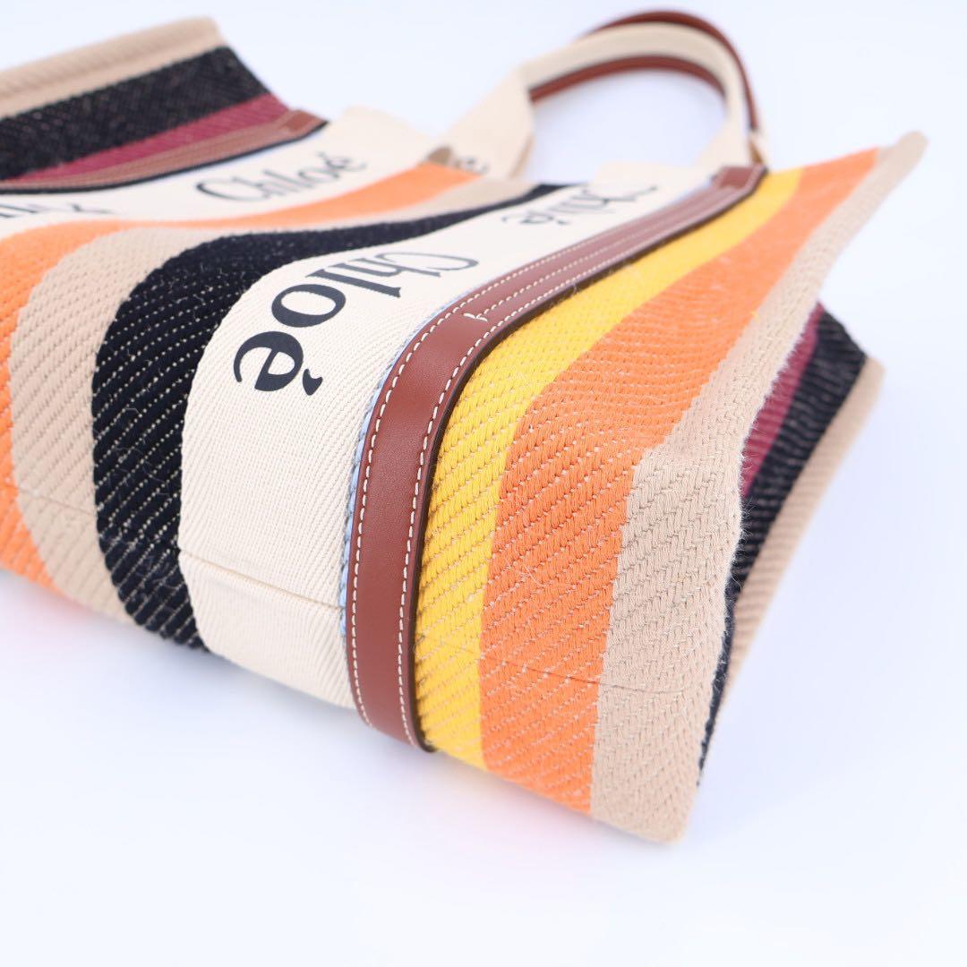 クロエ Chloe レディース WOODY ウッディ ミディアム ストライプ トートバッグ