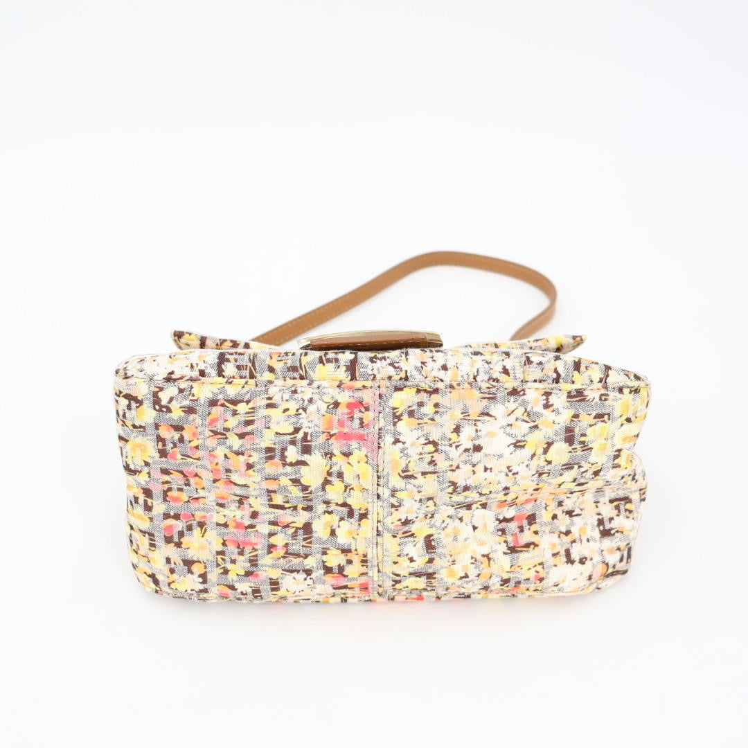 フェンディ FENDI マンマバケット ズッカ ショルダーバッグ 花柄 イエロー ブラウン キャンバス レザー