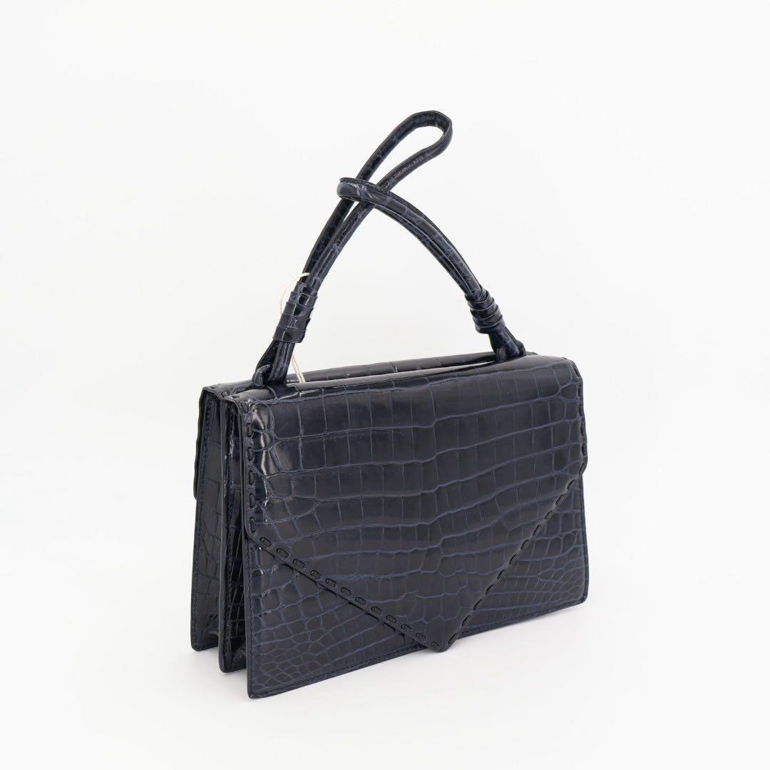 ボッテガ·ヴェネタBOTTEGA VENETA ハンドバック クロコバッグミニ ネイビー クロコダイル